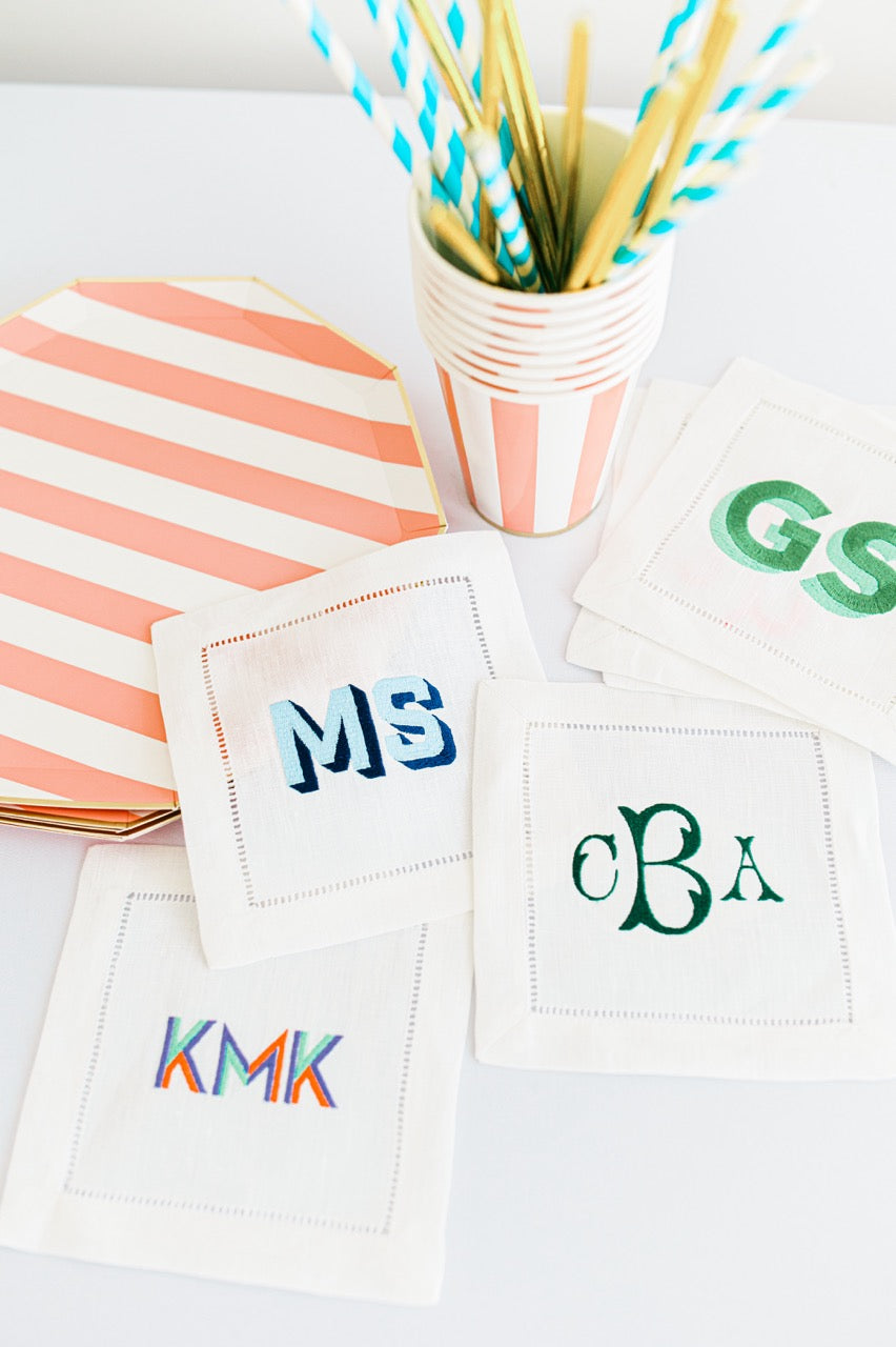 Personalized Embroidered Linen Cocktail Napkins