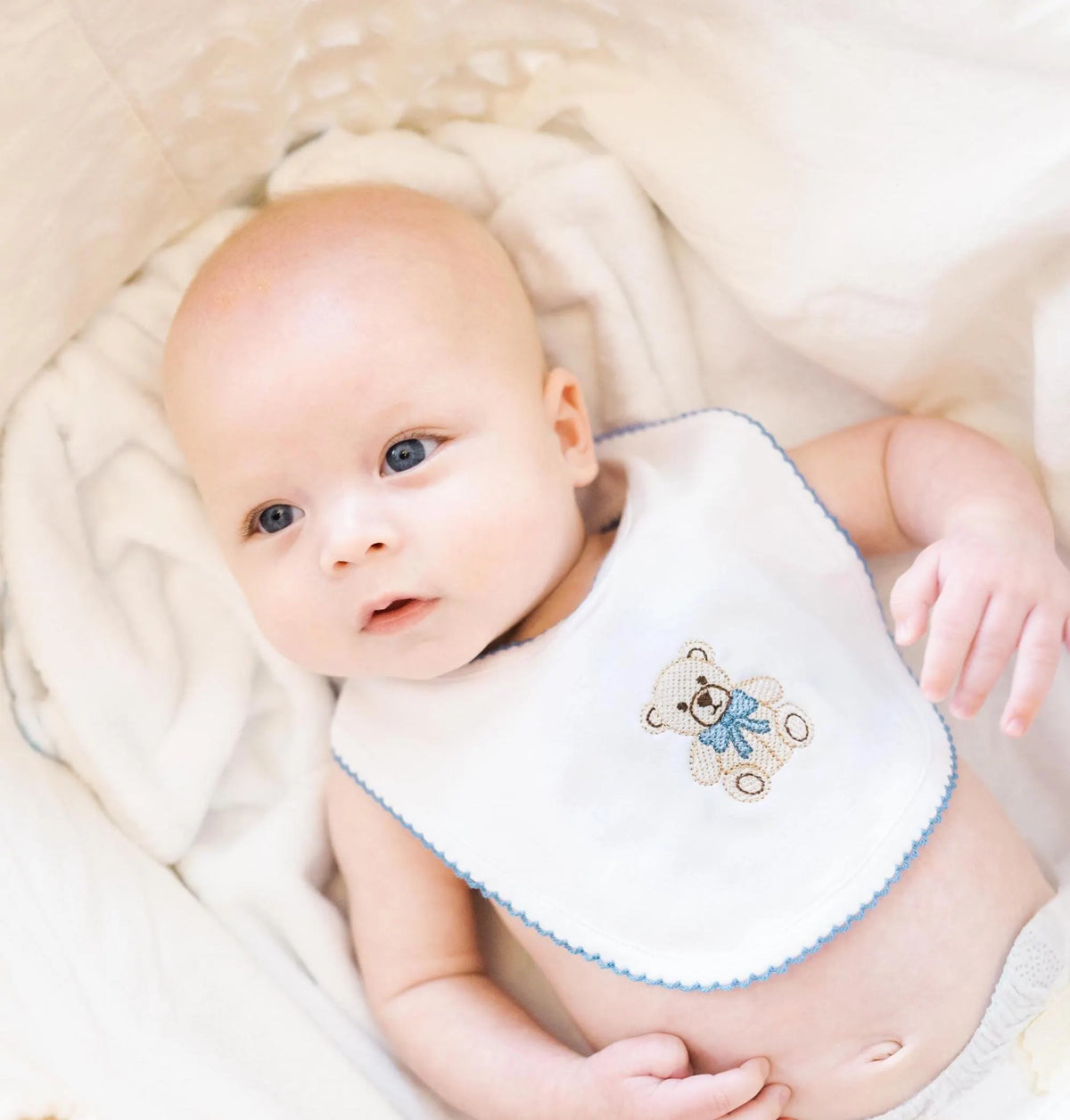 Picot-Trim Bib and Burp Cloth for Baby and Toddler