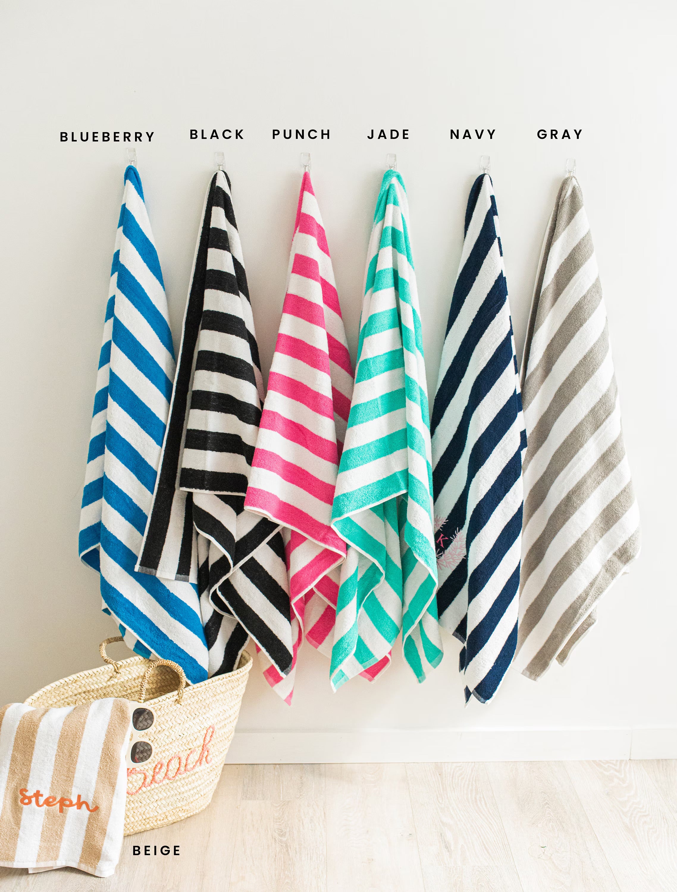 Embroidered Cabana Stripe Beach Towel