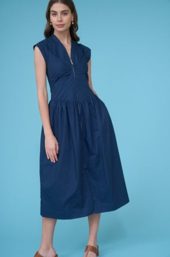 Solid Navy Zip Dress