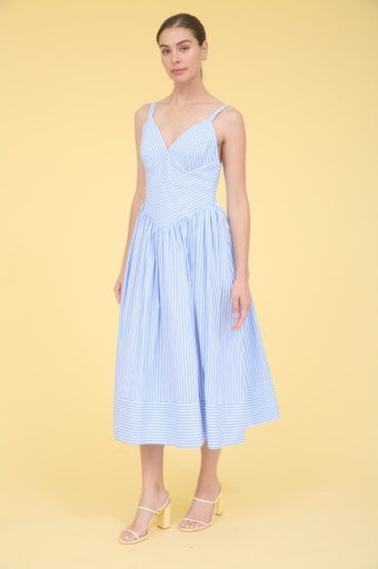 Woven Stripe Printed Spaghetti Strap Dress