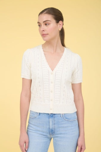 Short Sleeve Button Up Sweater Top